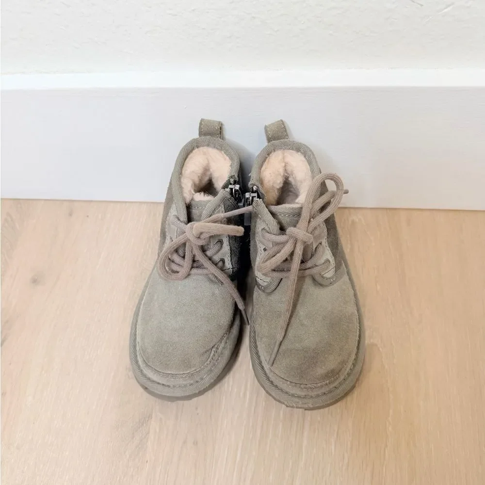 Grey UGG Boots Lace Up Ties + Side Zipper. Toddler size 8